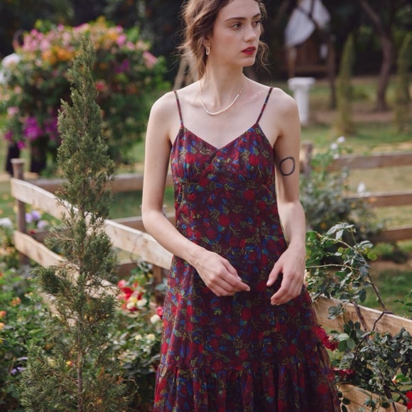 NWT Simple Retro Burgandy Sheer Floral Mini Dress Size M Runs Small - Picture 2 of 11